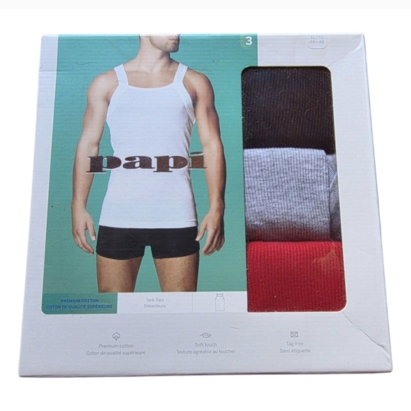 Papi Men's Premium Cotton Tank Top and Boxer Brief Set - White, Gray, Red - Picture 1 of 1